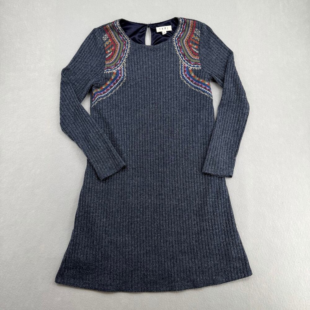 THML Embroidered Boho Ribbed Mini Dress Size S